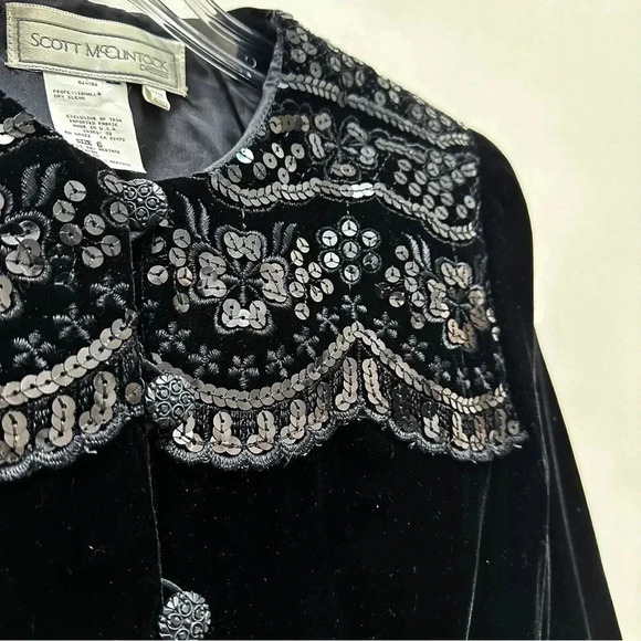 Vintage Scott McClintock Black Velvet & Sequin Blazer Jacket Size 6 - Picture 6 of 7